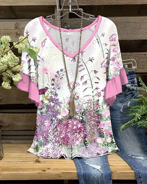 Leopard-Combo V-Neck Tee