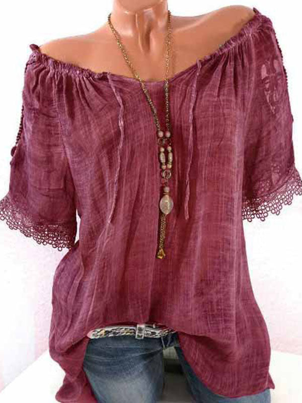 Lace-Combo Off-Shoulder Tee