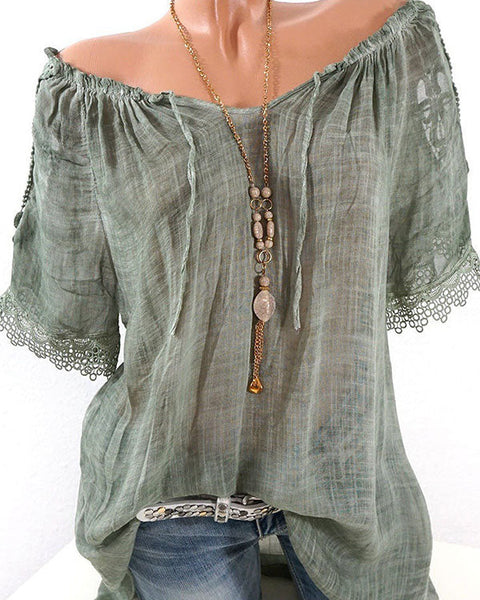 Lace-Combo Off-Shoulder Tee--Clearance