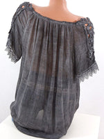 Lace-Combo Off-Shoulder Tee