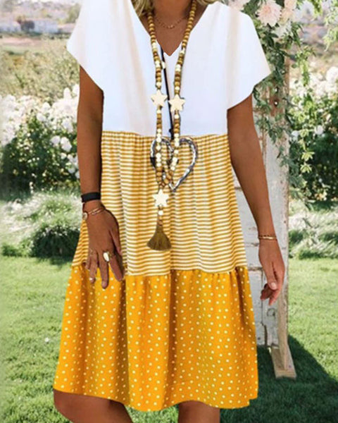 Prettybeautie Three-Tone V-Neck Dress