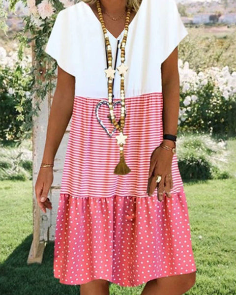 Prettybeautie Three-Tone V-Neck Dress