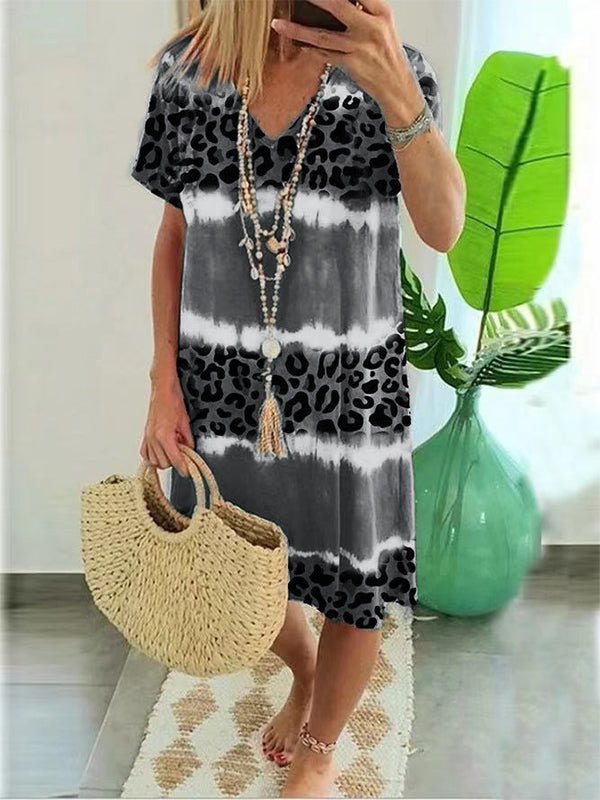 Prettybeautie Leopard V-Neck Dress
