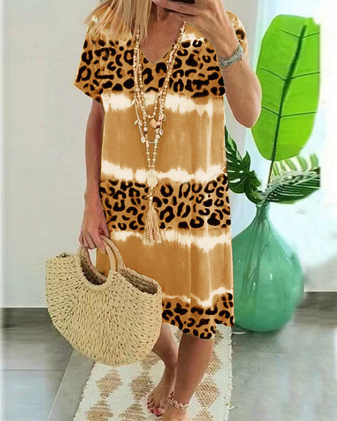 Prettybeautie Leopard V-Neck Dress
