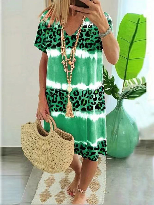 Prettybeautie Leopard V-Neck Dress