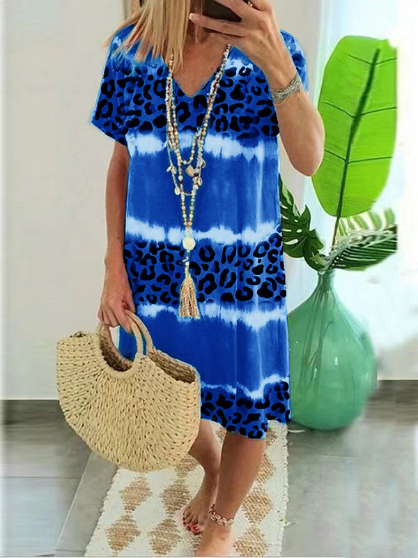 Prettybeautie Leopard V-Neck Dress
