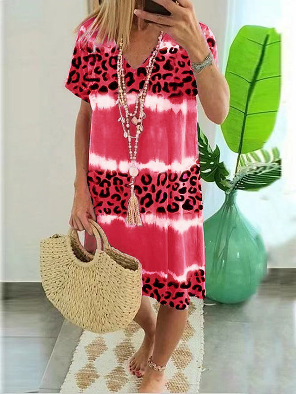 Prettybeautie Leopard V-Neck Dress