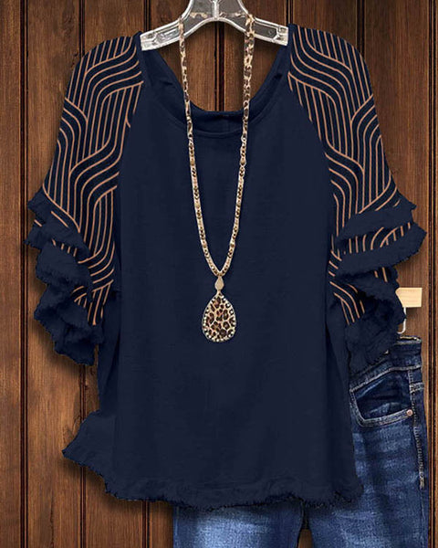 Prettybeautie Printed Puff-Sleeve Blouse