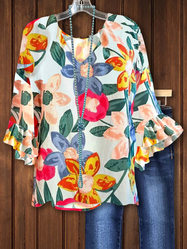 Floral V-Neck Blouse