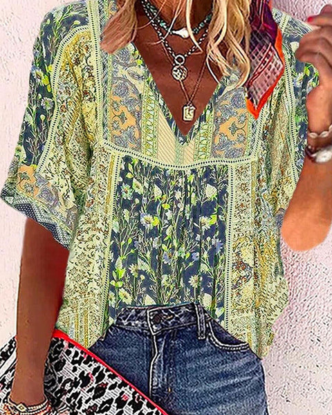 Printed V-Neck Tee--Clearance
