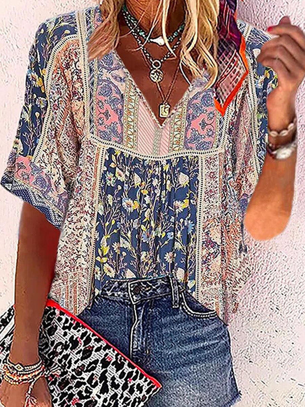 Printed V-Neck Tee--Clearance