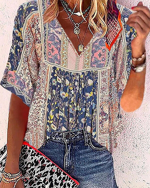 Printed V-Neck Tee--Clearance
