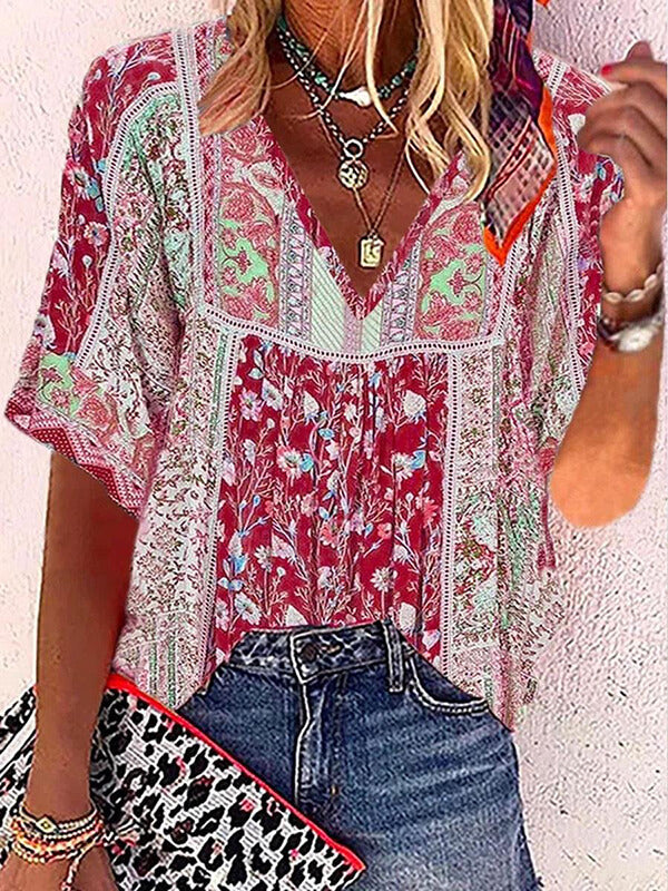 Printed V-Neck Tee--Clearance