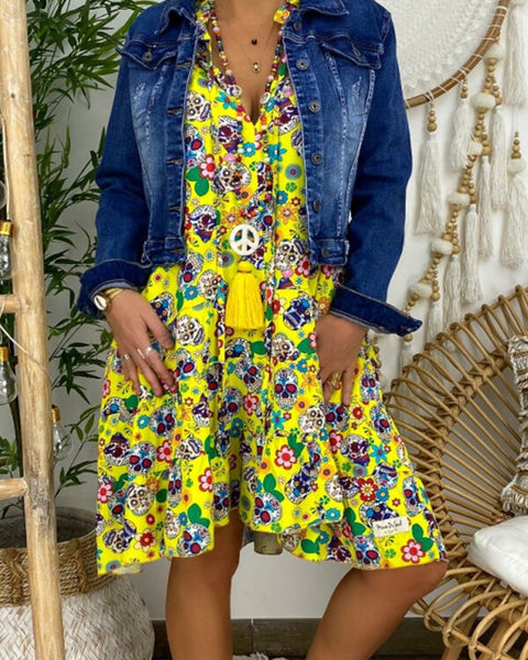 Printed Button-Front Dress