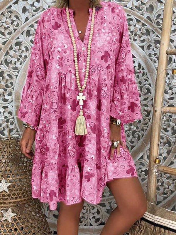 Printed Button-Front Dress