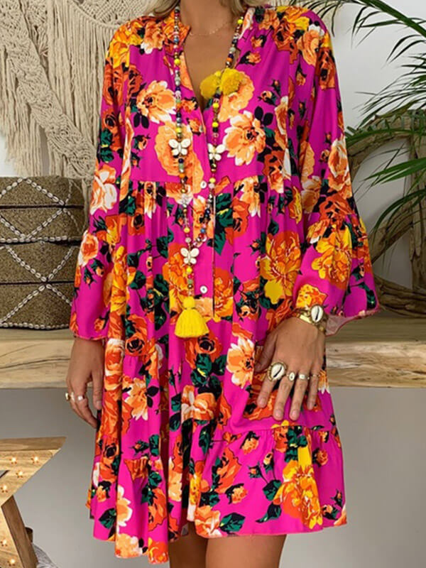 Printed Button-Front Dress