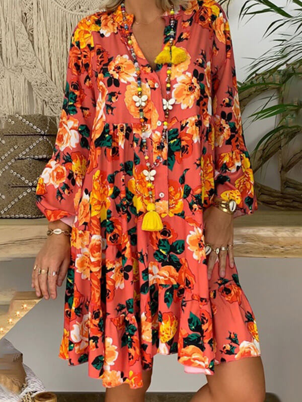 Printed Button-Front Dress