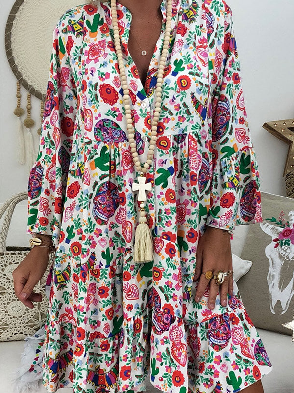 Printed Button-Front Dress