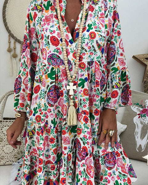 Printed Button-Front Dress