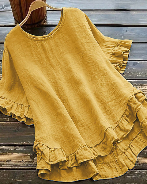 Prettybeautie Button Ruffle Blouse