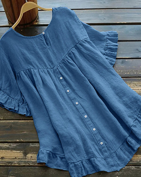 Button Ruffle Blouse--Clearance