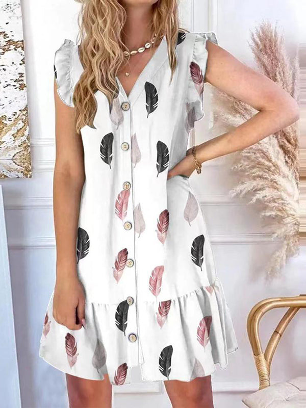 Prettybeautie Printed Button-Front Dress