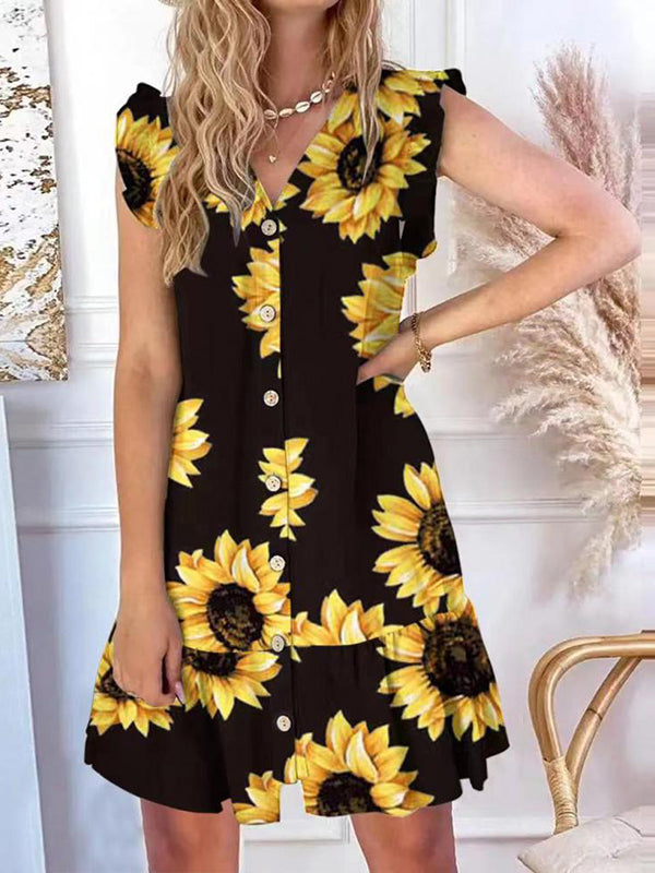 Prettybeautie Printed Button-Front Dress