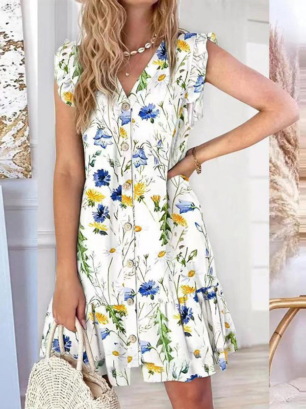 Prettybeautie Printed Button-Front Dress
