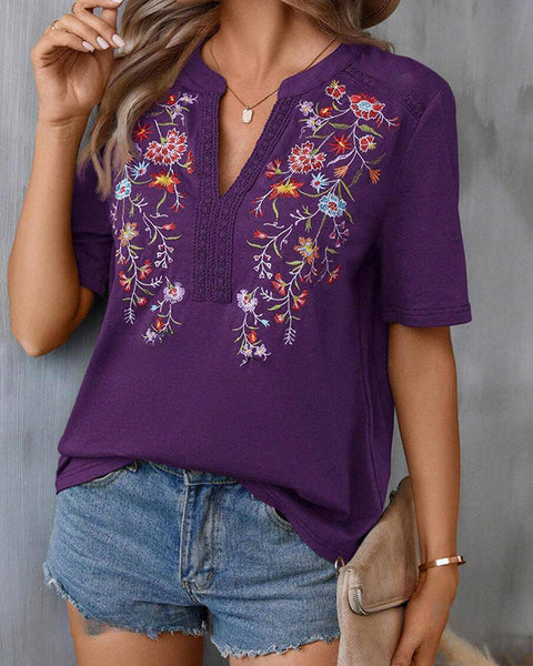 Embroidery V-Neck Tee