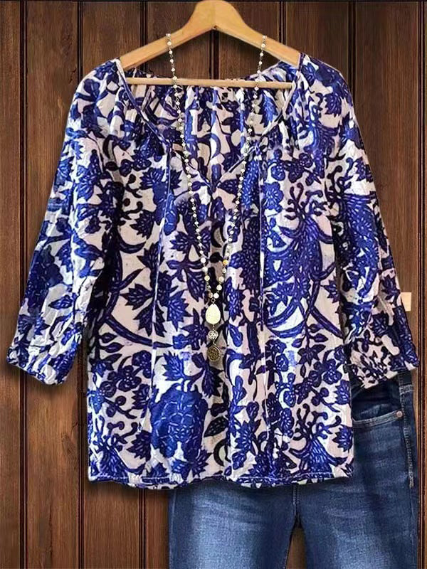 Printed V-Neck Blouse