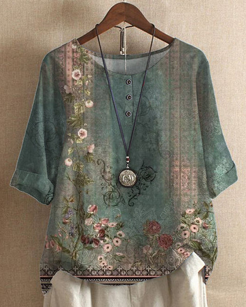 Printed Button-Front Tee