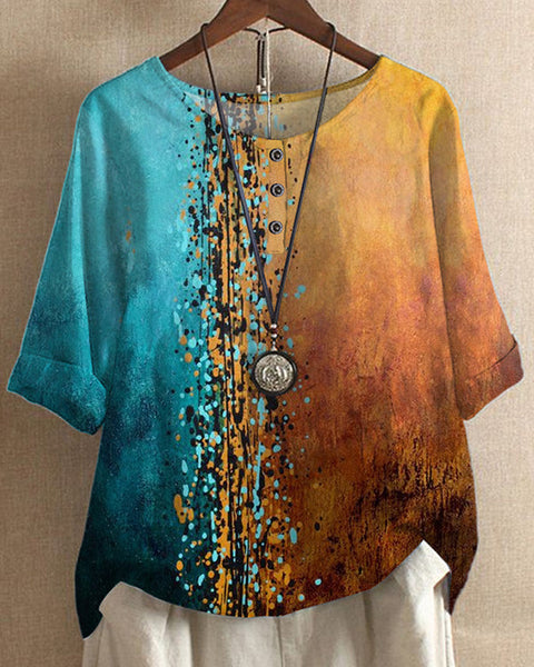 Printed Button-Front Tee