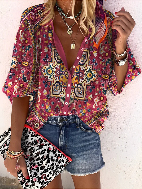 Prettybeautie Printed Button-Front Shirt