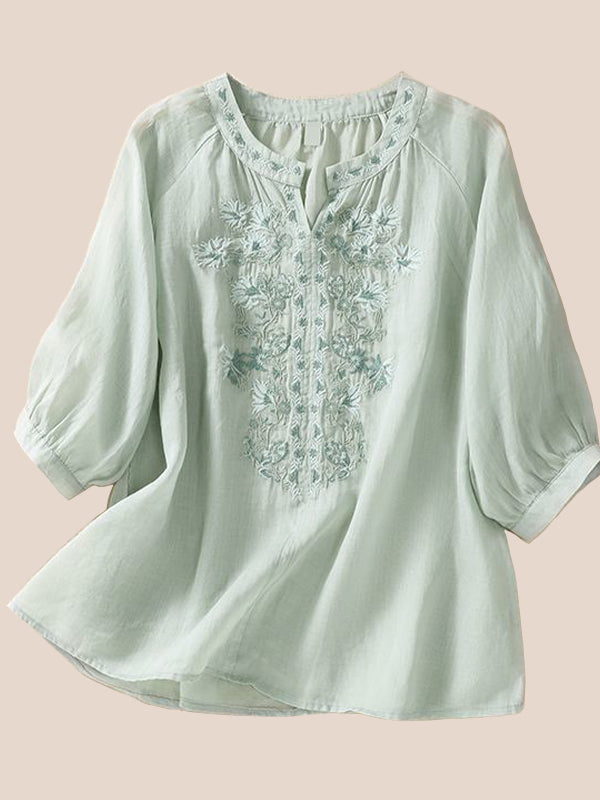 Embroidery 3/4 Sleeve Blouse