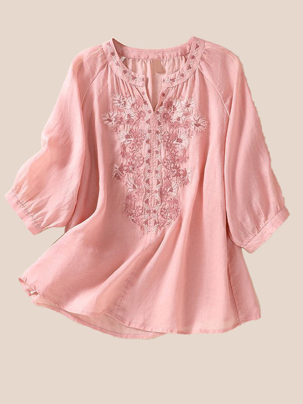 Embroidery 3/4 Sleeve Blouse