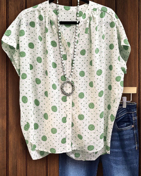 Dot Button-Front Shirt