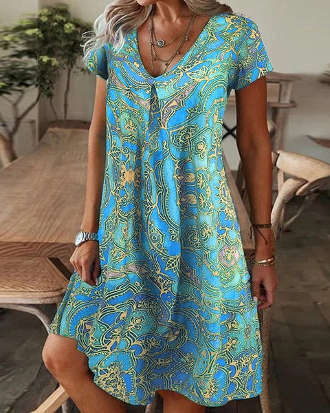 Printed V-Neck Tee Dress