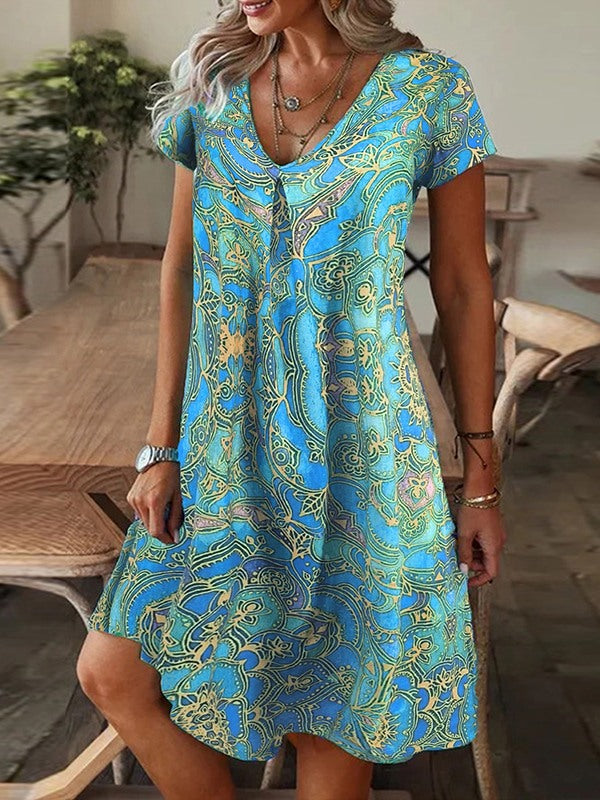 Printed V-Neck Tee Dress