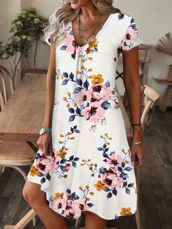 Printed V-Neck Tee Dress