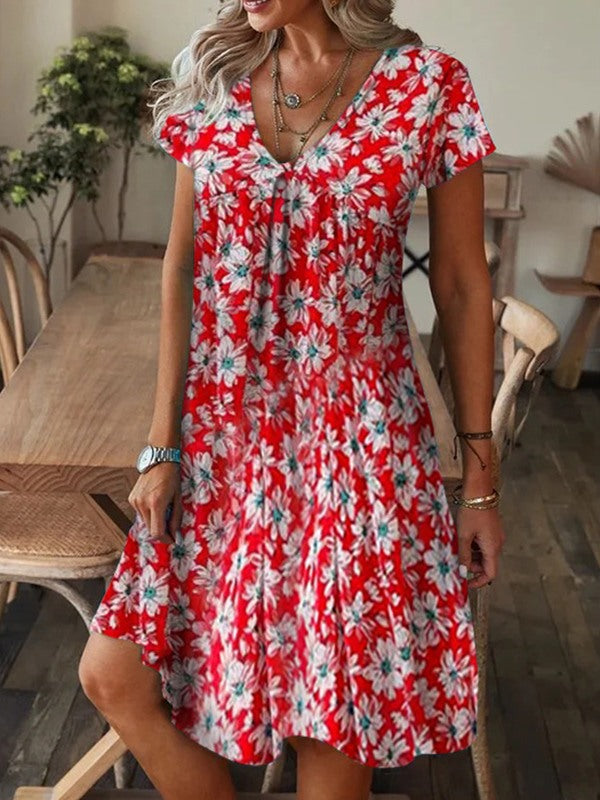 Printed V-Neck Tee Dress