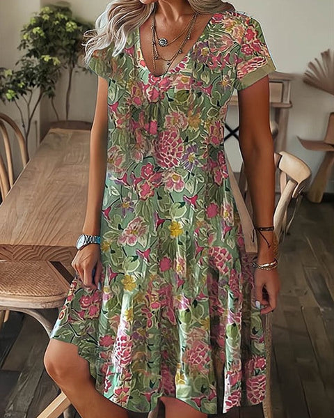 Printed V-Neck Tee Dress