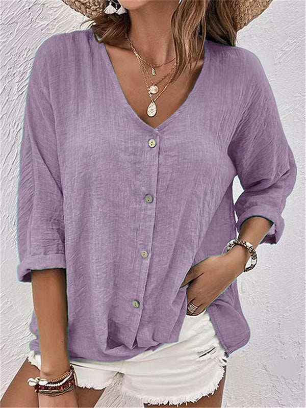 Prettybeautie V-Neck Button-Front Shirt
