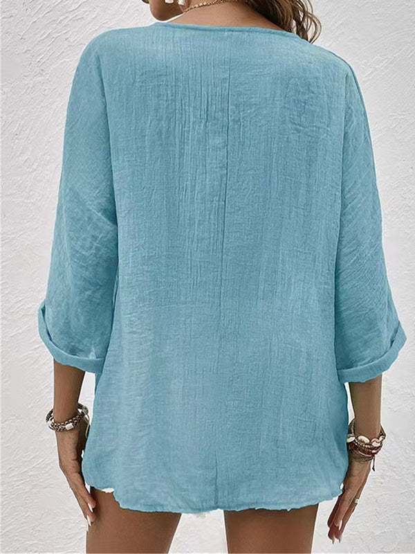 Prettybeautie V-Neck Button-Front Shirt