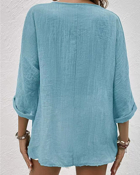 V-Neck Button-Front Shirt