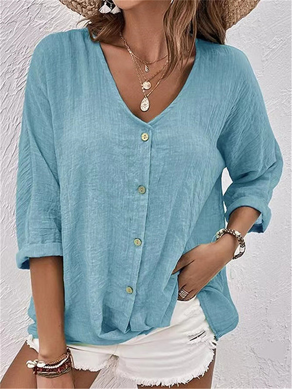 Prettybeautie V-Neck Button-Front Shirt
