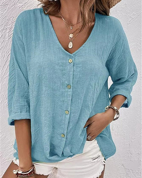 V-Neck Button-Front Shirt