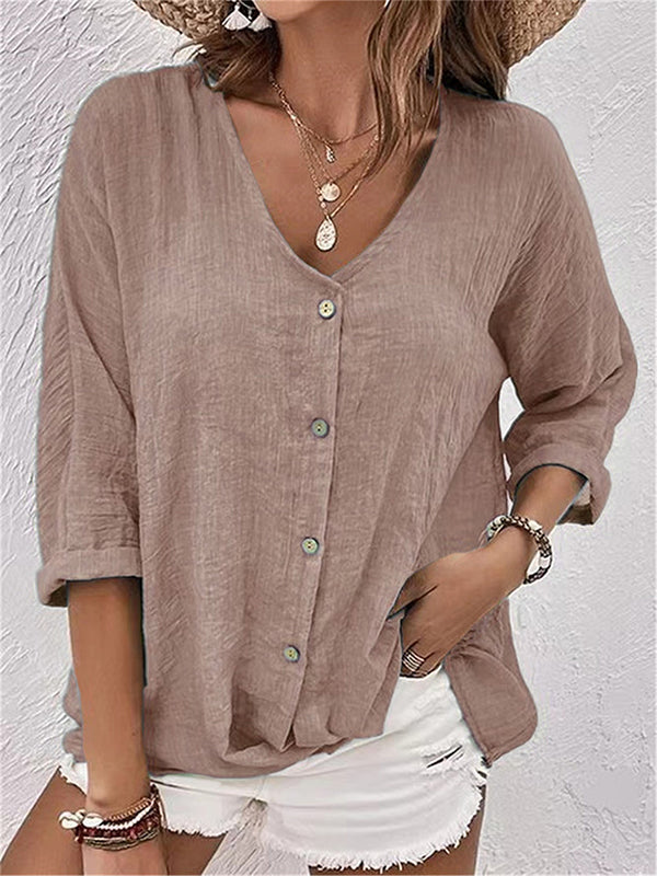 Prettybeautie V-Neck Button-Front Shirt