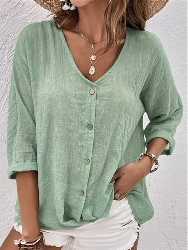 Prettybeautie V-Neck Button-Front Shirt