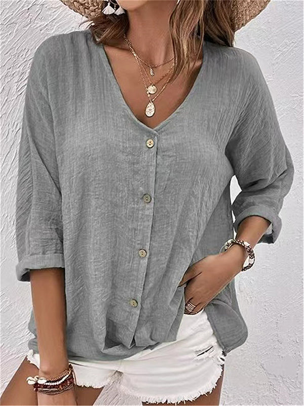 Prettybeautie V-Neck Button-Front Shirt