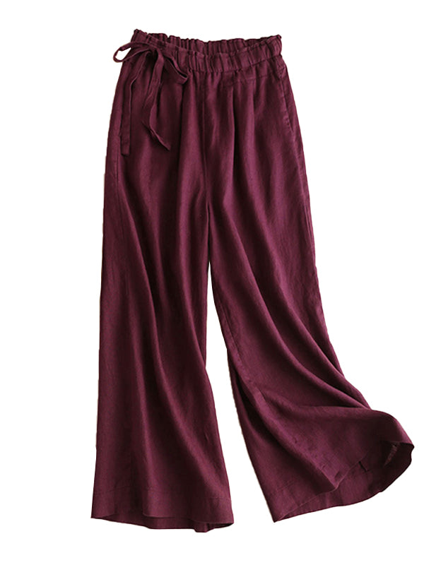 Solid Tied Wide-Leg Pants